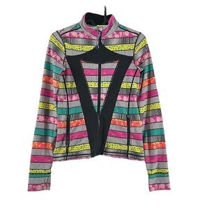 Ivivva by Lululemon Girls Multicolor Stride Jacket bright neon gymnastics sz 12